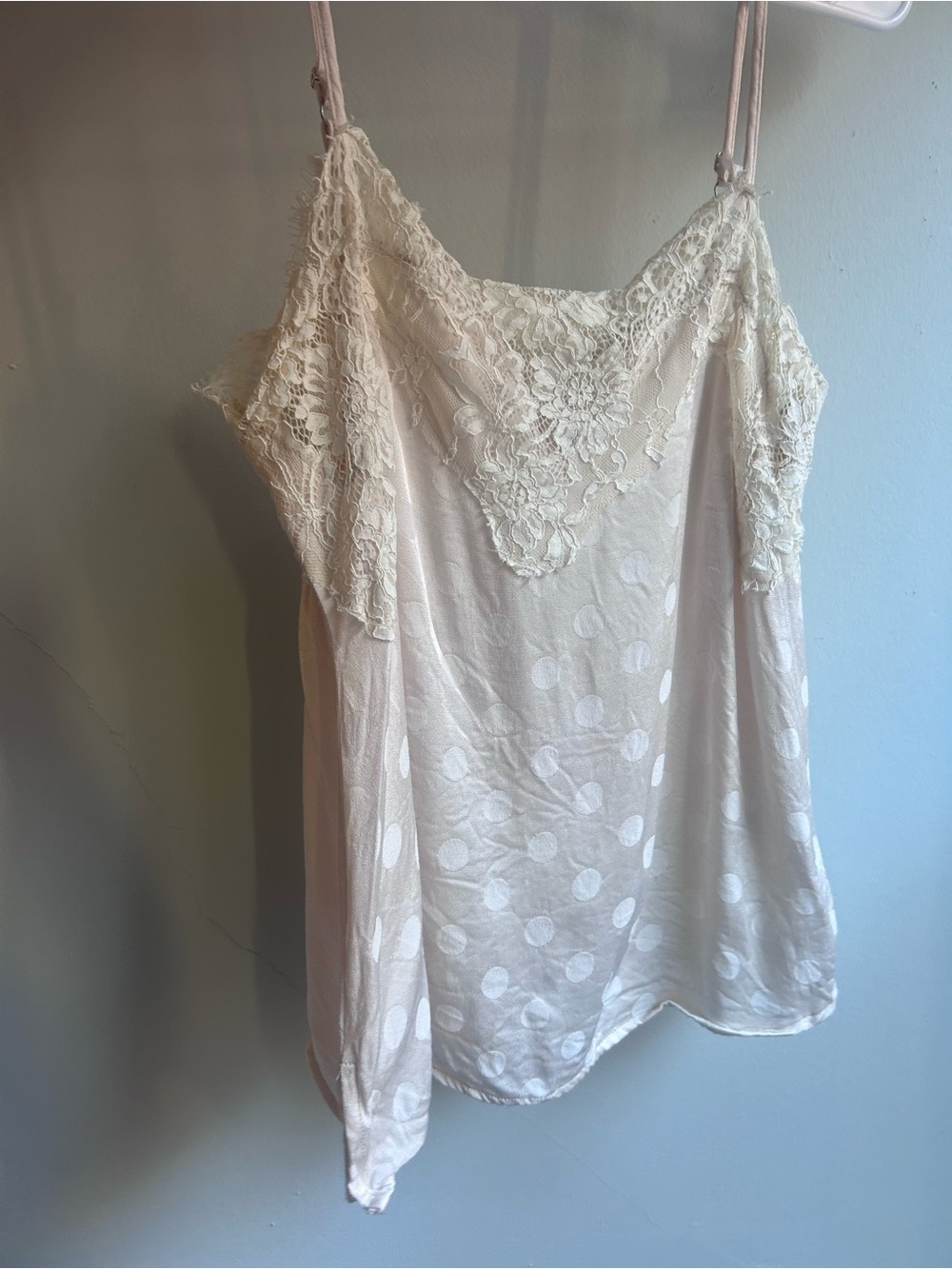 Polka Dot Lace Trim Cami in Light Blush